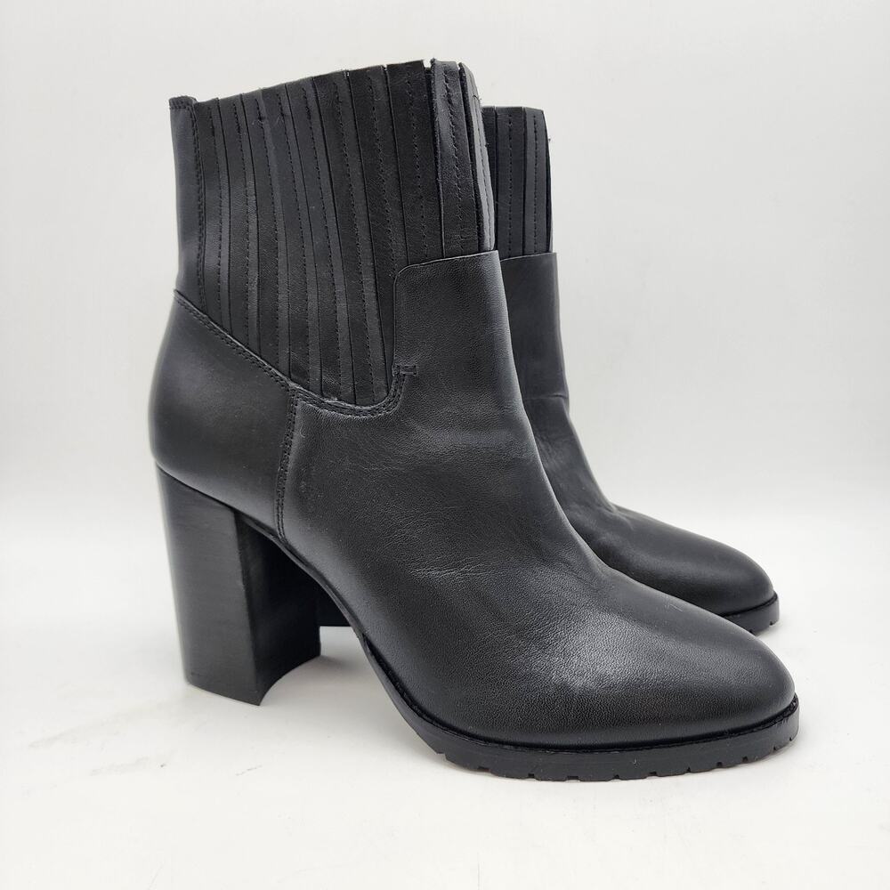 Aerosoles Womens Black Leather Heeled Ankle Boots Size 9 Pleated Pull On Grunge